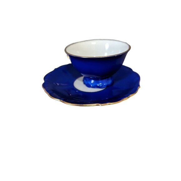 Vintage Bareuther Bavaria Germany Tea Cup & Saucer Blue Gold Trim Demitasse - Picture 5 of 10